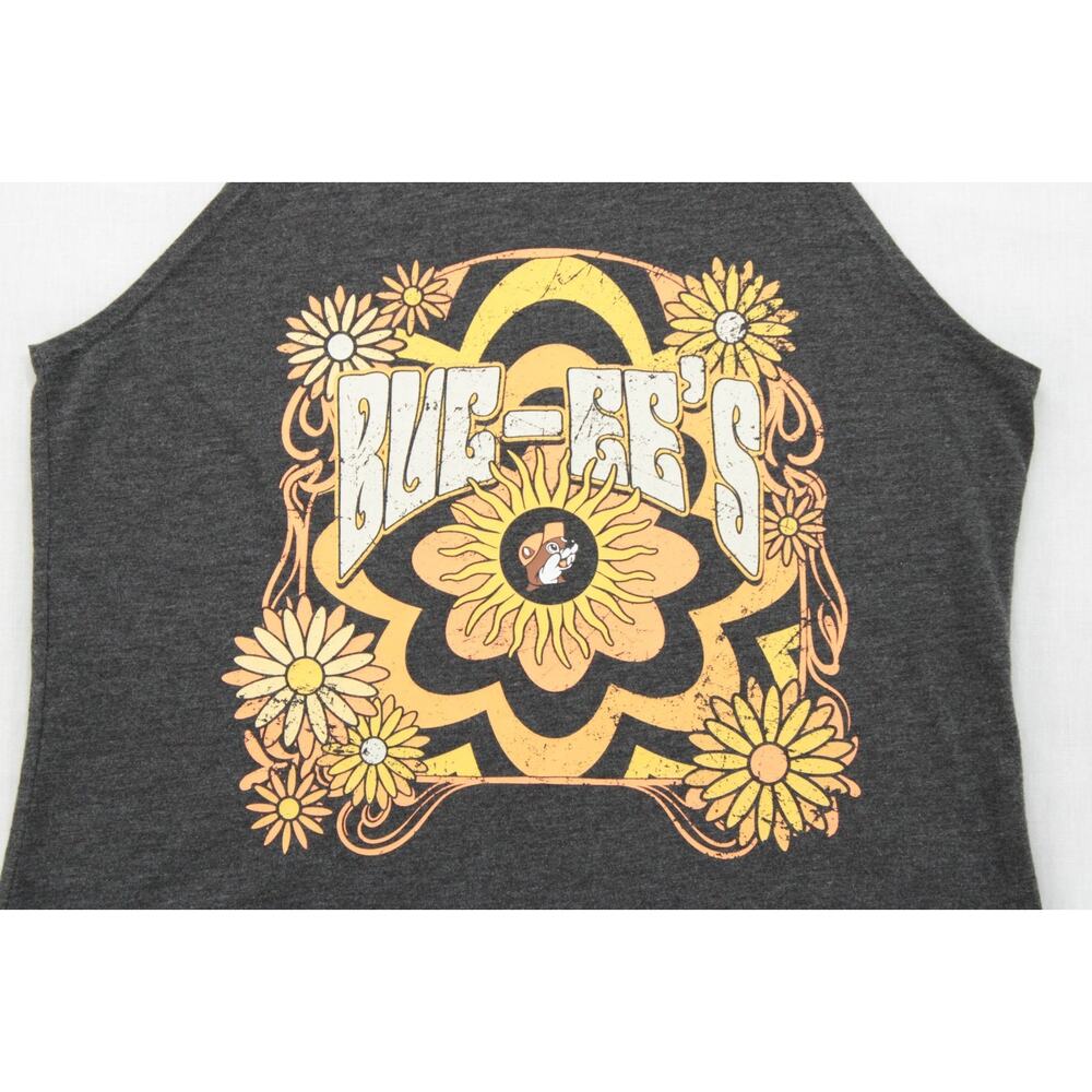 Buc-ee's Tank Top Shirt Womens M Gray Boho Hippie Floral Sun Design Vacation - Picture 2 of 5